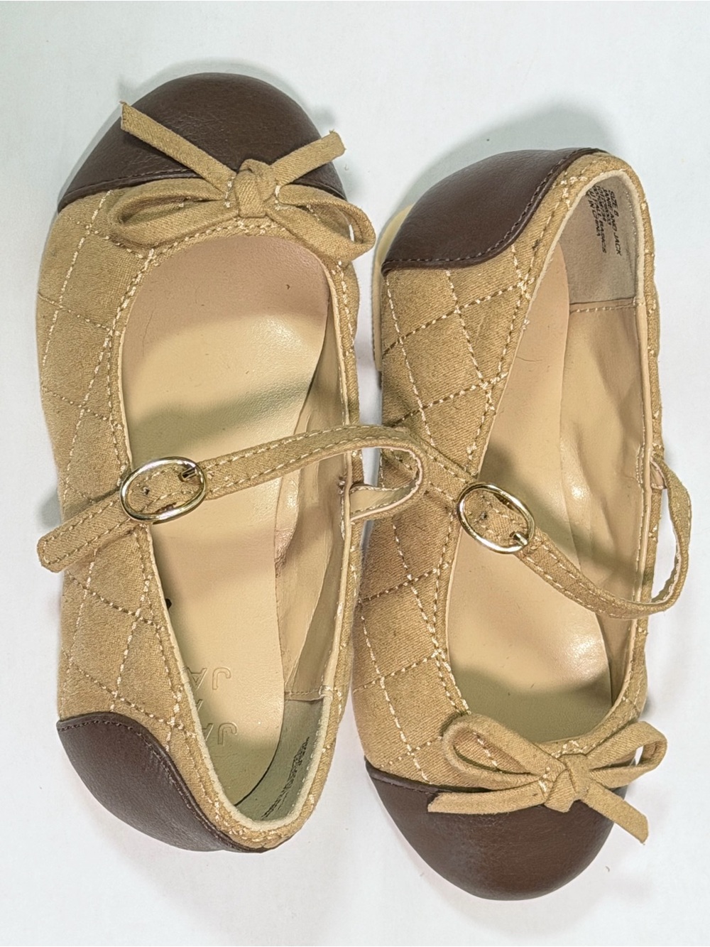Janie and Jack Quilted Cap Toe Light Brown Bow Ballet Flats